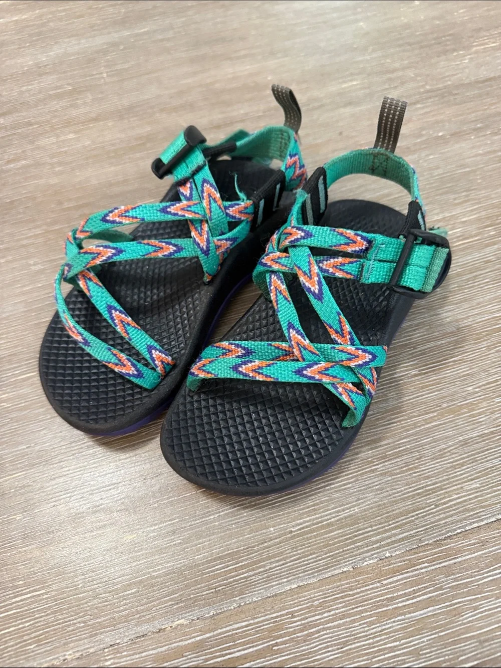 Chaco Kids Teal Multicolor Zigzag Strap Sandals